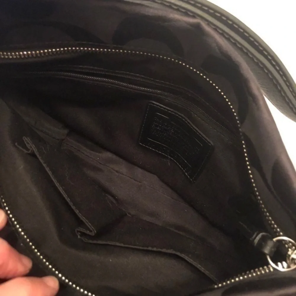 Coach vintage y2k f15068 signature jacquard black leather hobo bag